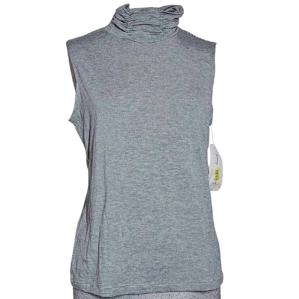 Gray Striped Sleeveless Turtleneck Top Size Large New with Tag